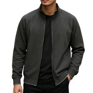 ROBERT GRAHAM Zip Sweater Jacket Grey Long Sleeve Pockets Logo Preppy Neutral S